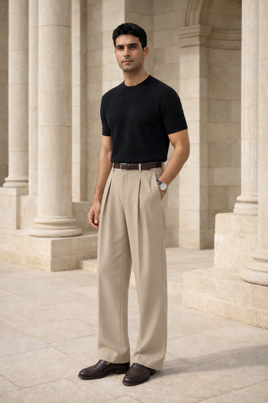 SANKI Black Relaxed Fit Casuals T-shirt for Men