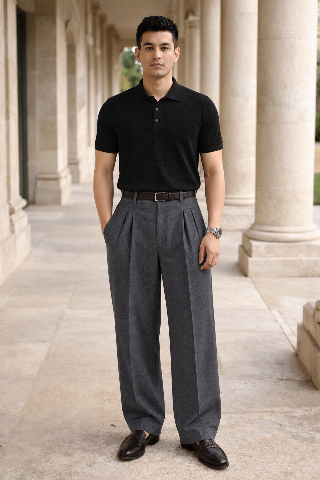 SANKI Black Relaxed Fit Casuals T-shirt for Men