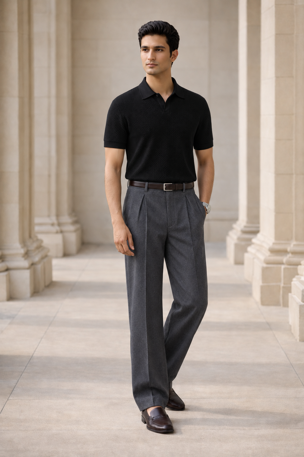SANKI Black Relaxed Fit Casuals T-shirt for Men