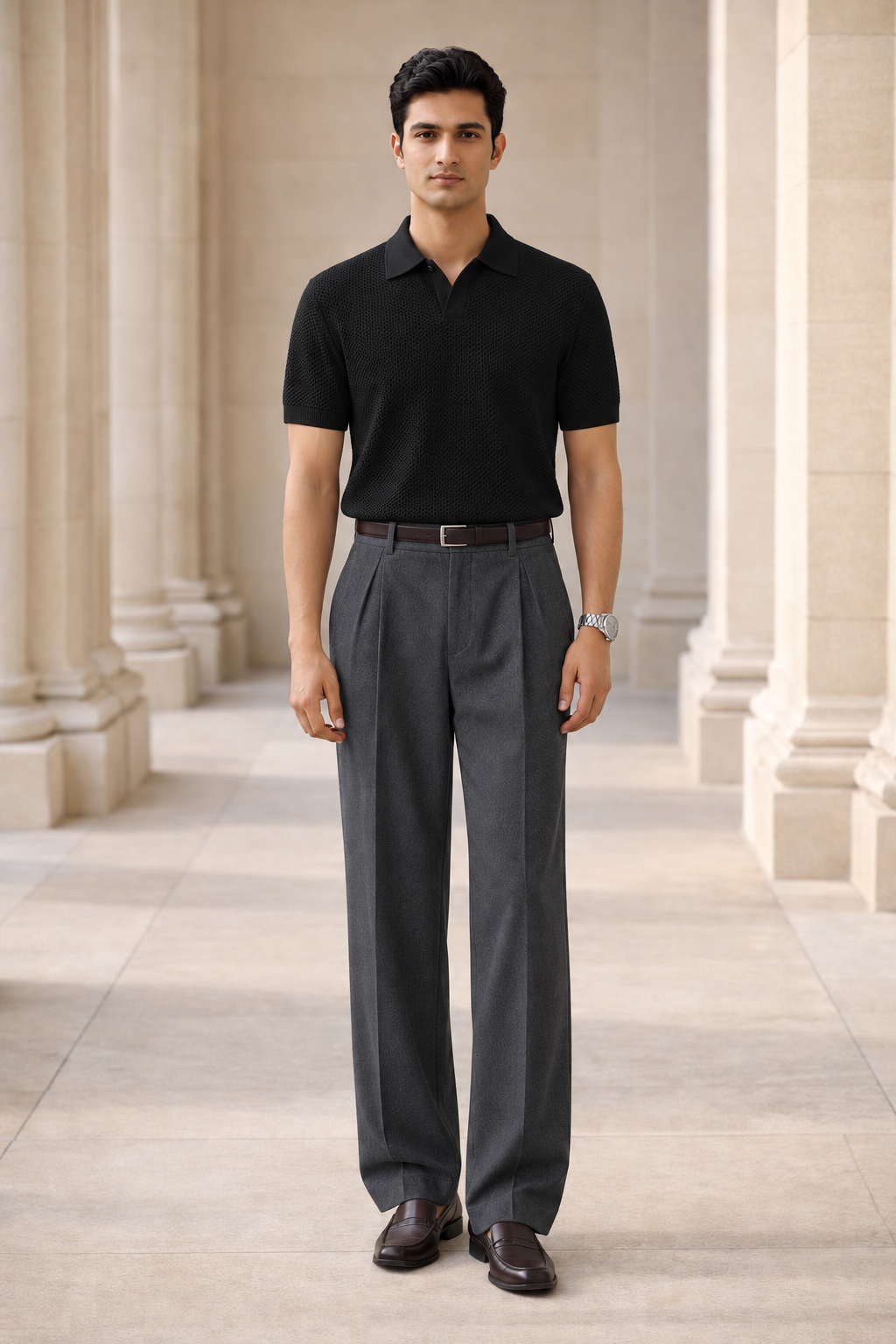SANKI Black Relaxed Fit Casuals T-shirt for Men