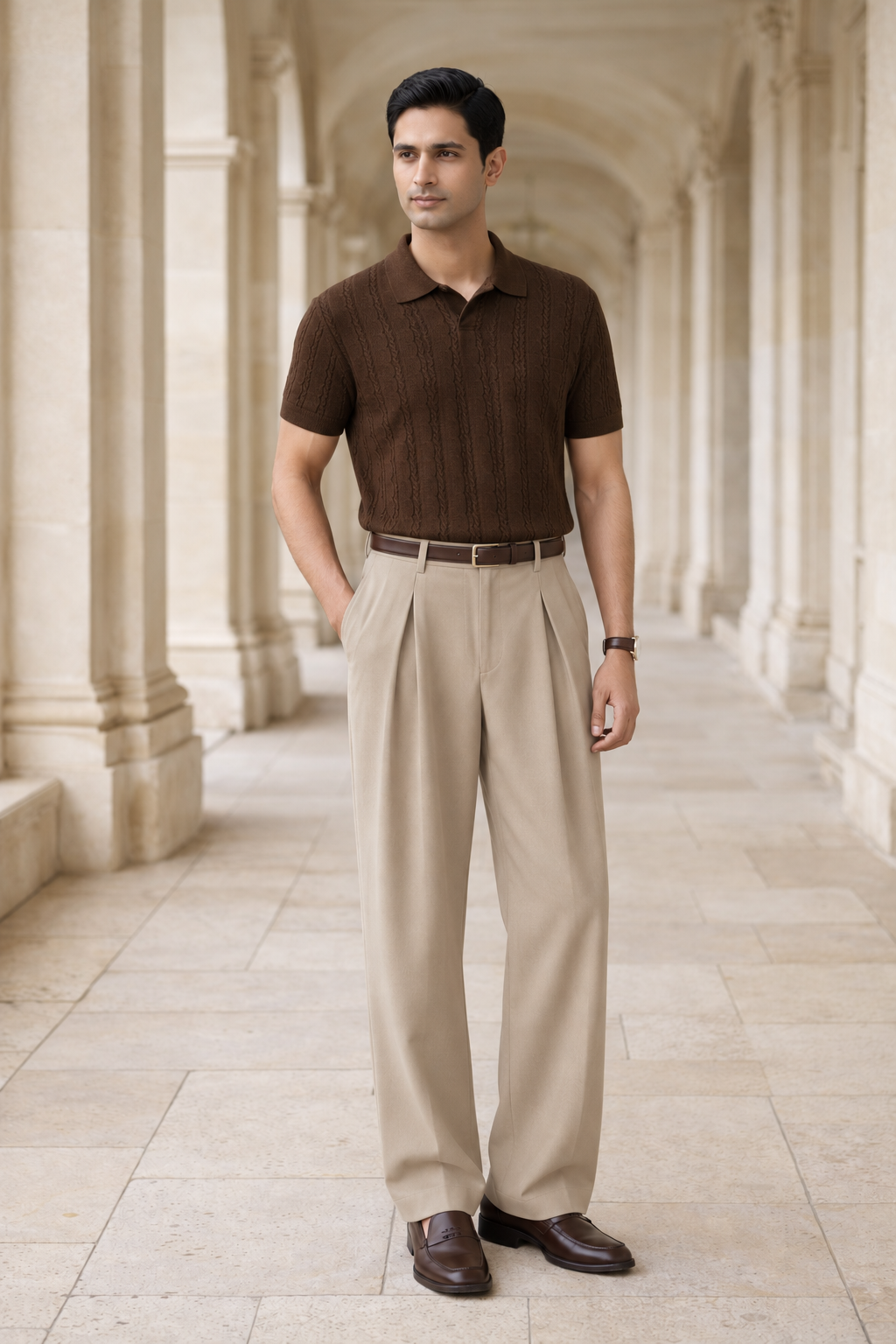 SANKI Brown Regular Fit Casuals T-shirt for Men