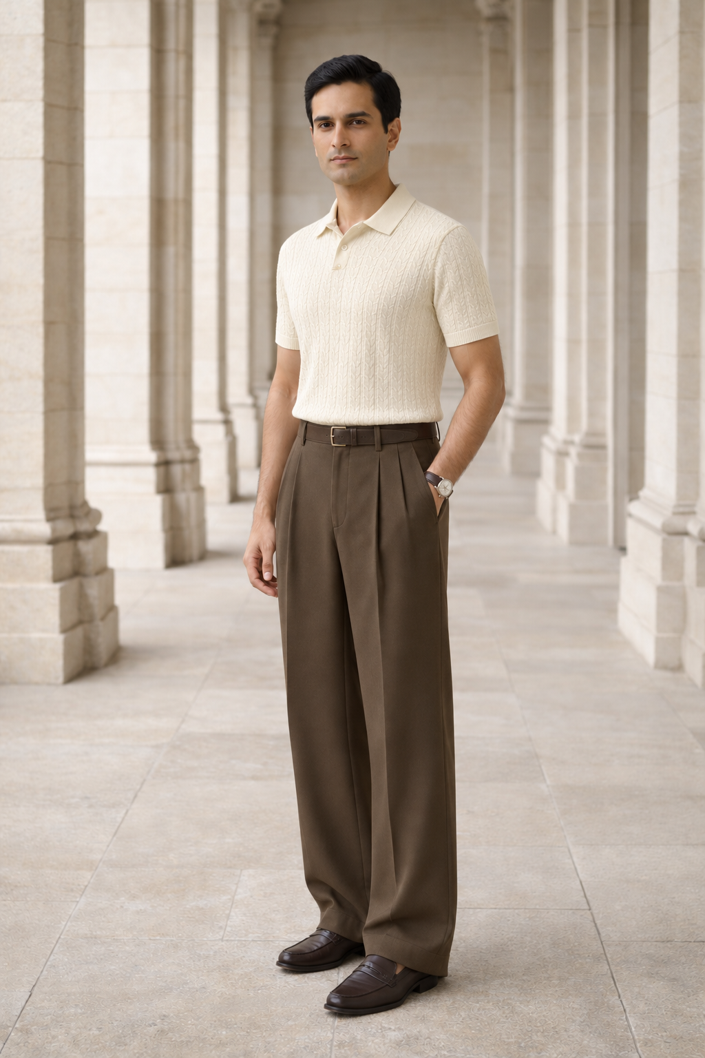 SANKI Cream Relaxed Fit Casuals T-shirt for Men