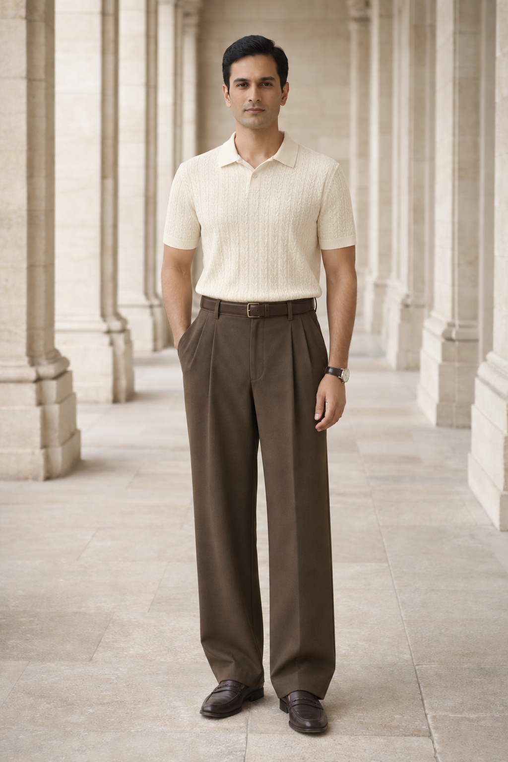 SANKI Cream Relaxed Fit Casuals T-shirt for Men