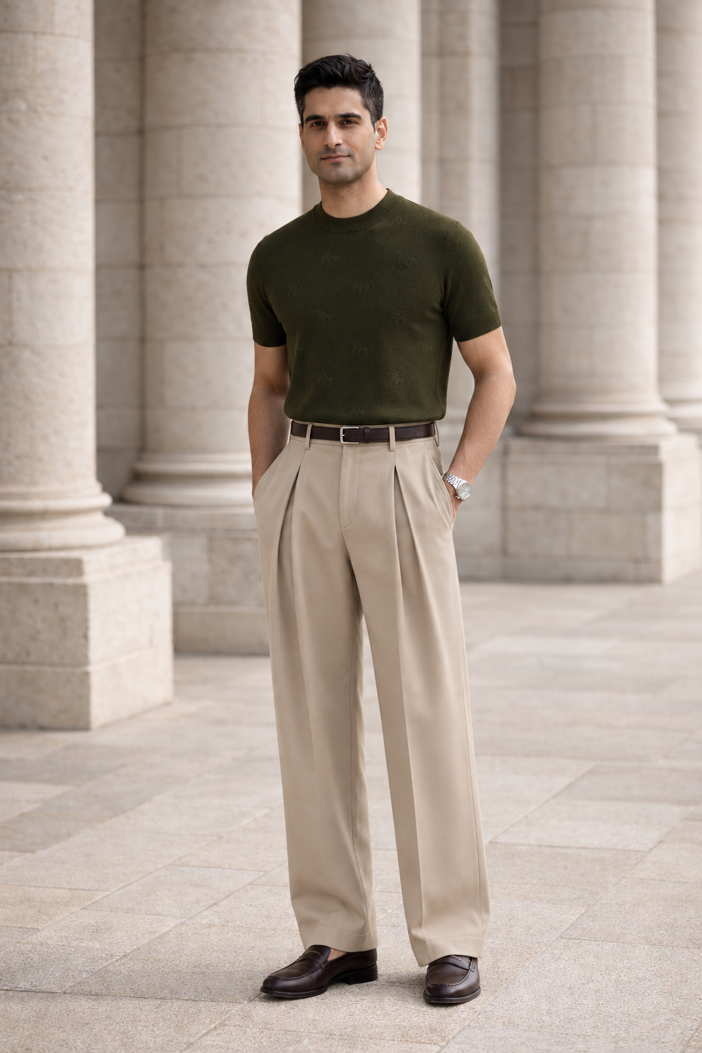 SANKI Green Relaxed Fit Casuals T-shirt for Men