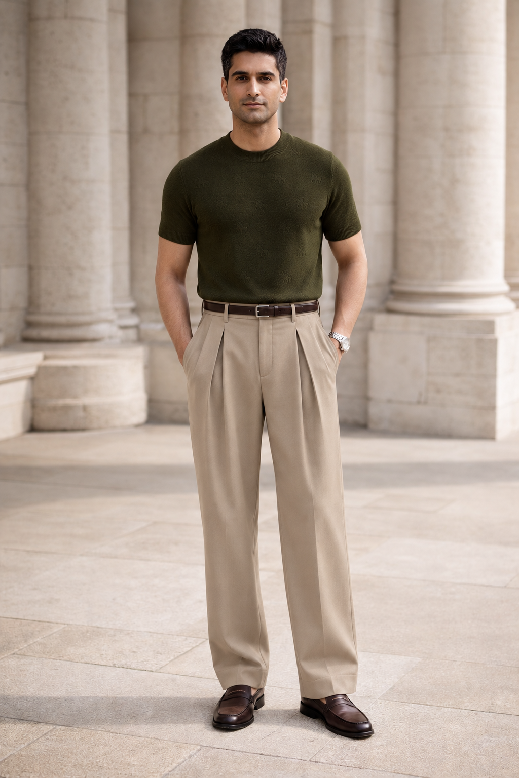 SANKI Green Relaxed Fit Casuals T-shirt for Men