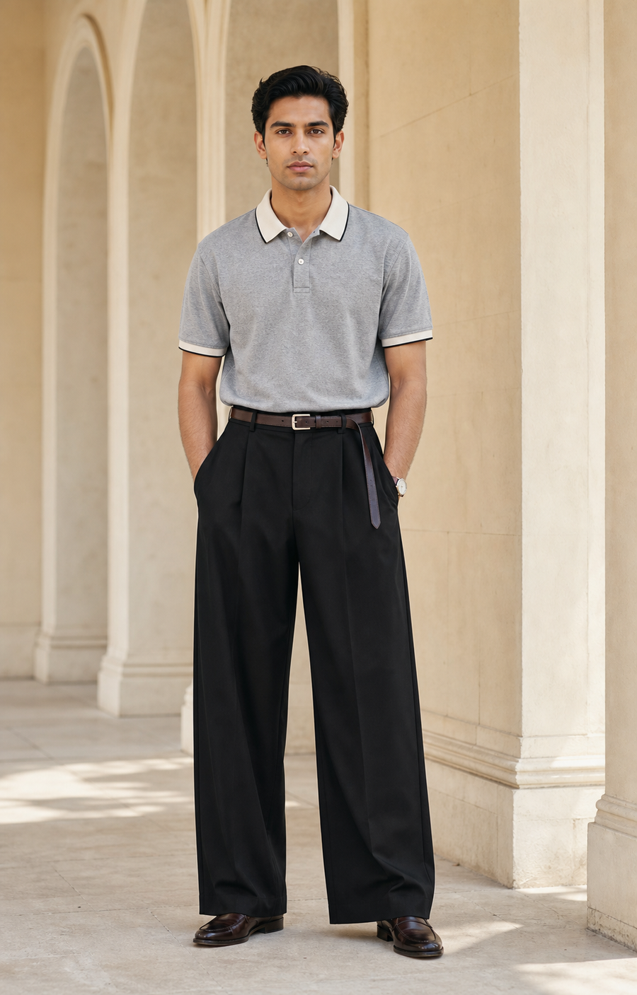 Contrast Collar Polo T-Shirt — Grey
