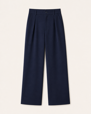 Wide Pleated Trousers Baggy Fit, Blue — Navy