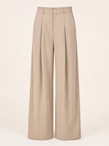 Wide Pleat Trousers — Baggy Fit, Khaki