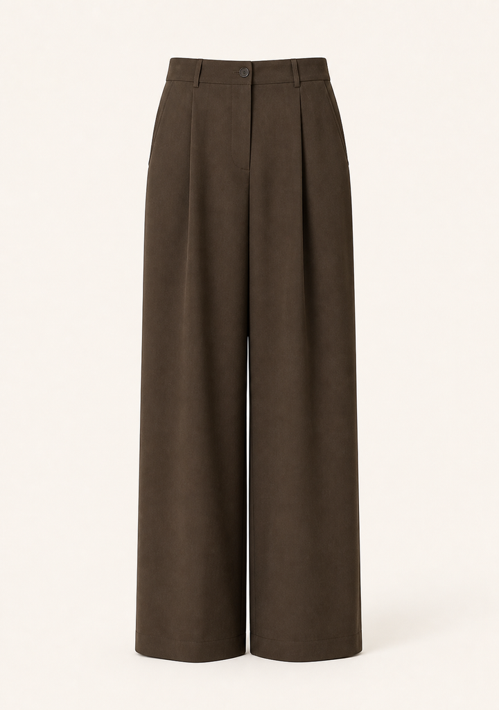 Wide Drape Trouser — Baggy Fit, Brown