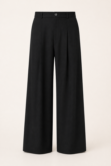 Wide Pleat Trouser — Baggy Fit, Black