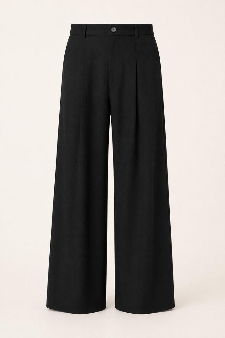 Wide Pleat Trouser — Baggy Fit, Black