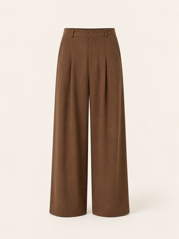 Wide Pleat Trousers — Baggy Fit, Brown