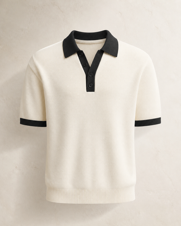 Varsity Polo Knit T-Shirt — Cream