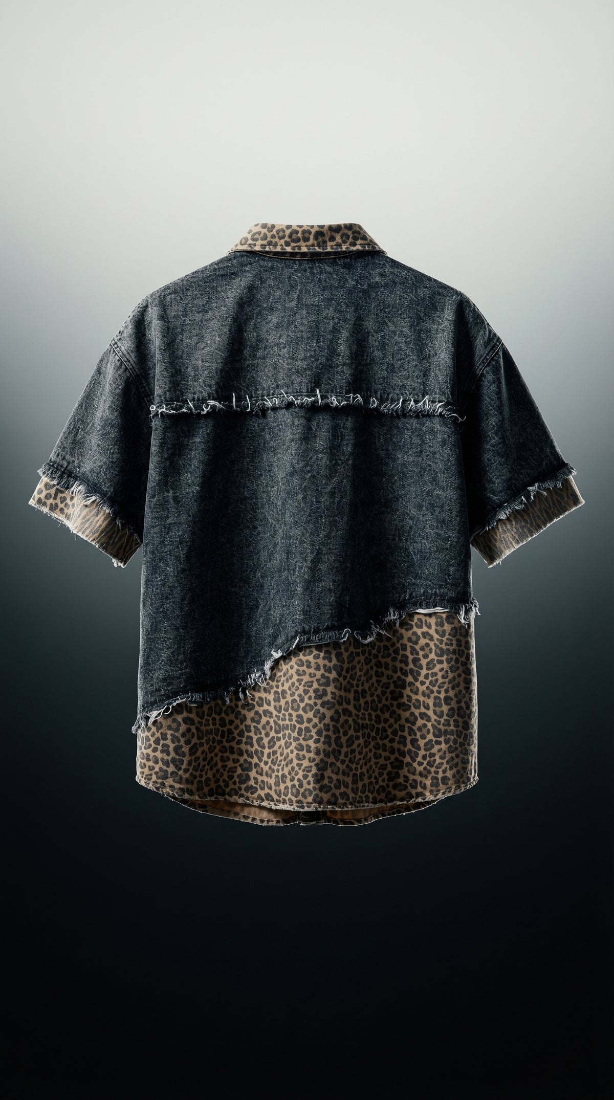 Smile Patches Oversized Shirt — Black Camp Collar — view 3