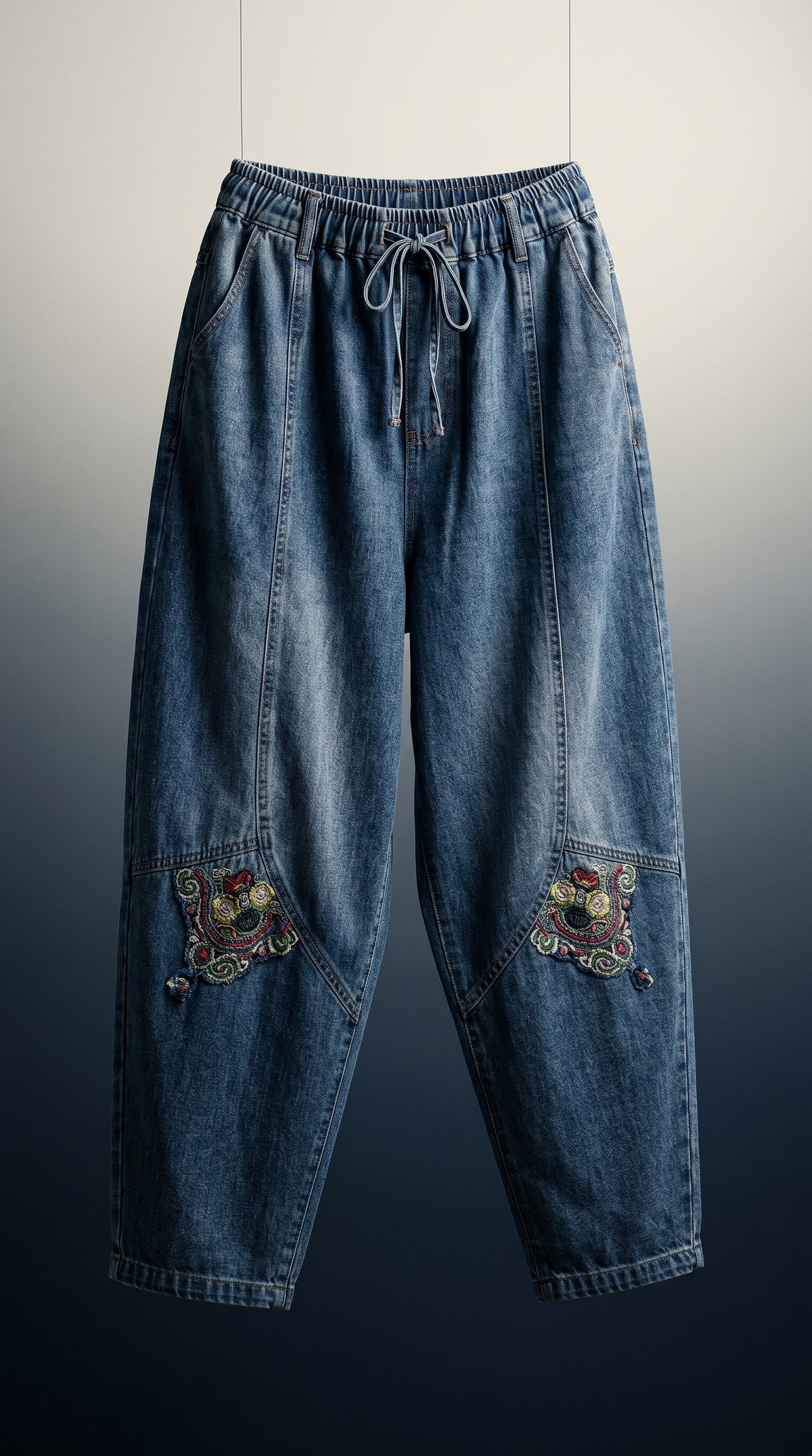 Floral Denim Joggers — Botanical Print Premium Fit — view 2