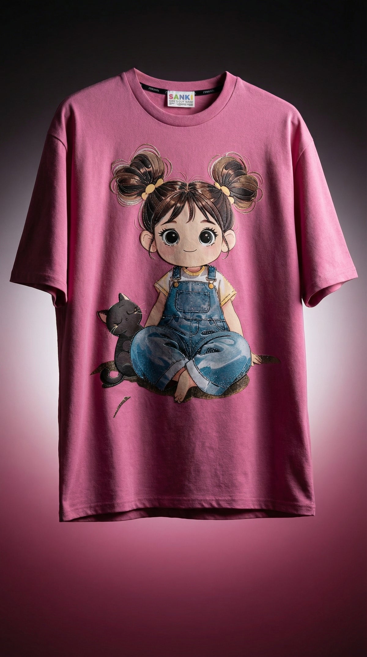 Cute Girl Graphic Oversized Tee — Pink Streetwear Fit — view 2