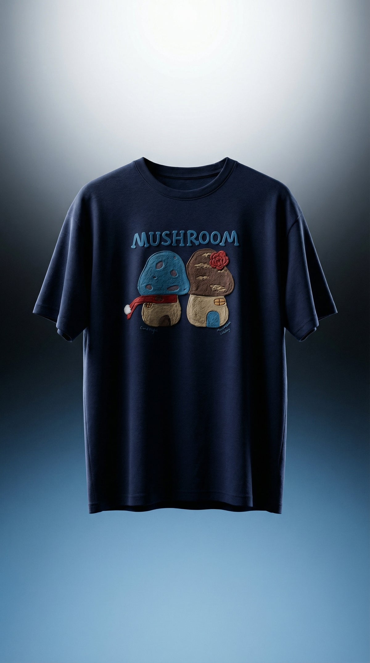 Mushroom Print Oversized Tee — Navy Streetwear Fit — view 6