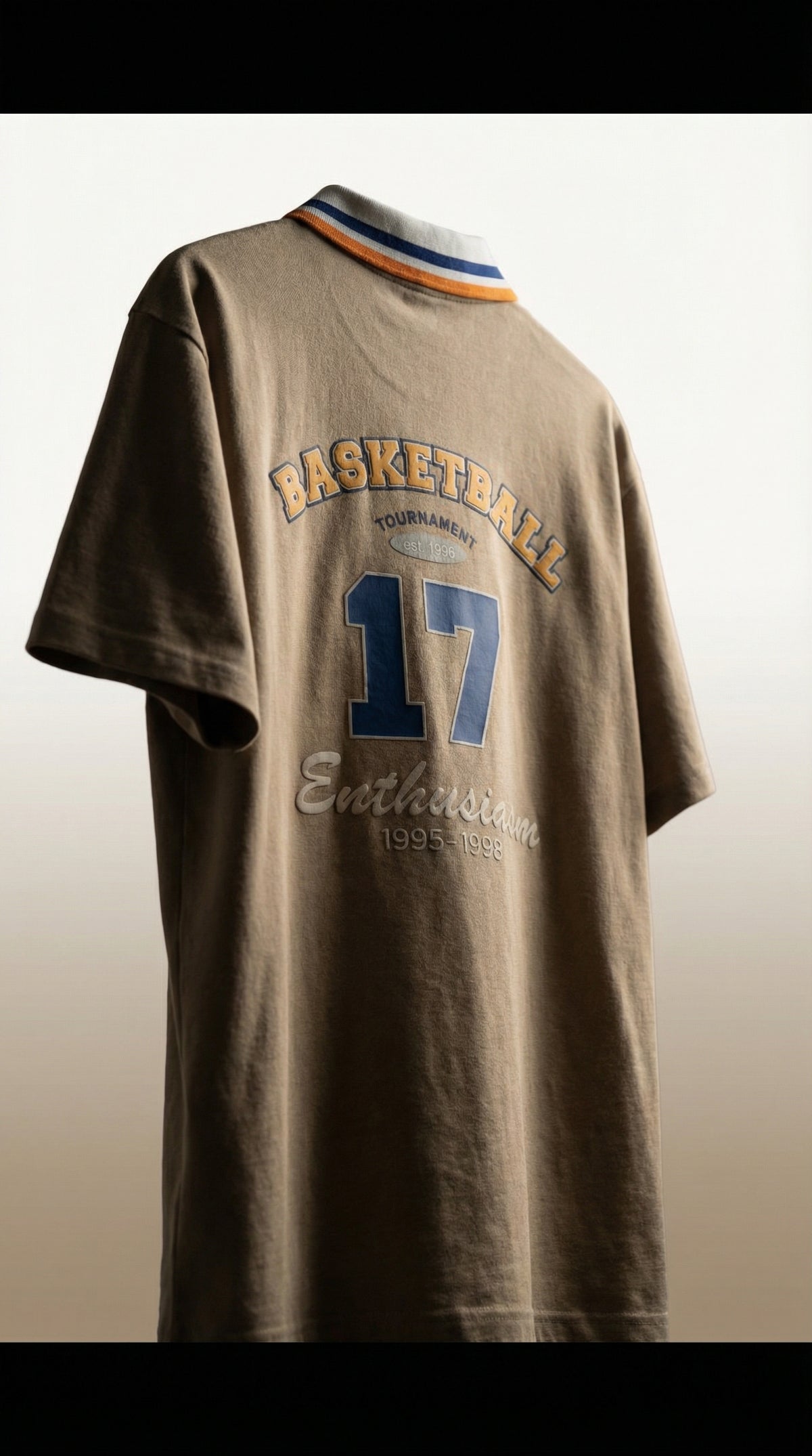 Embroidered Collar Fit Tee — Premium Beige Cotton — view 2