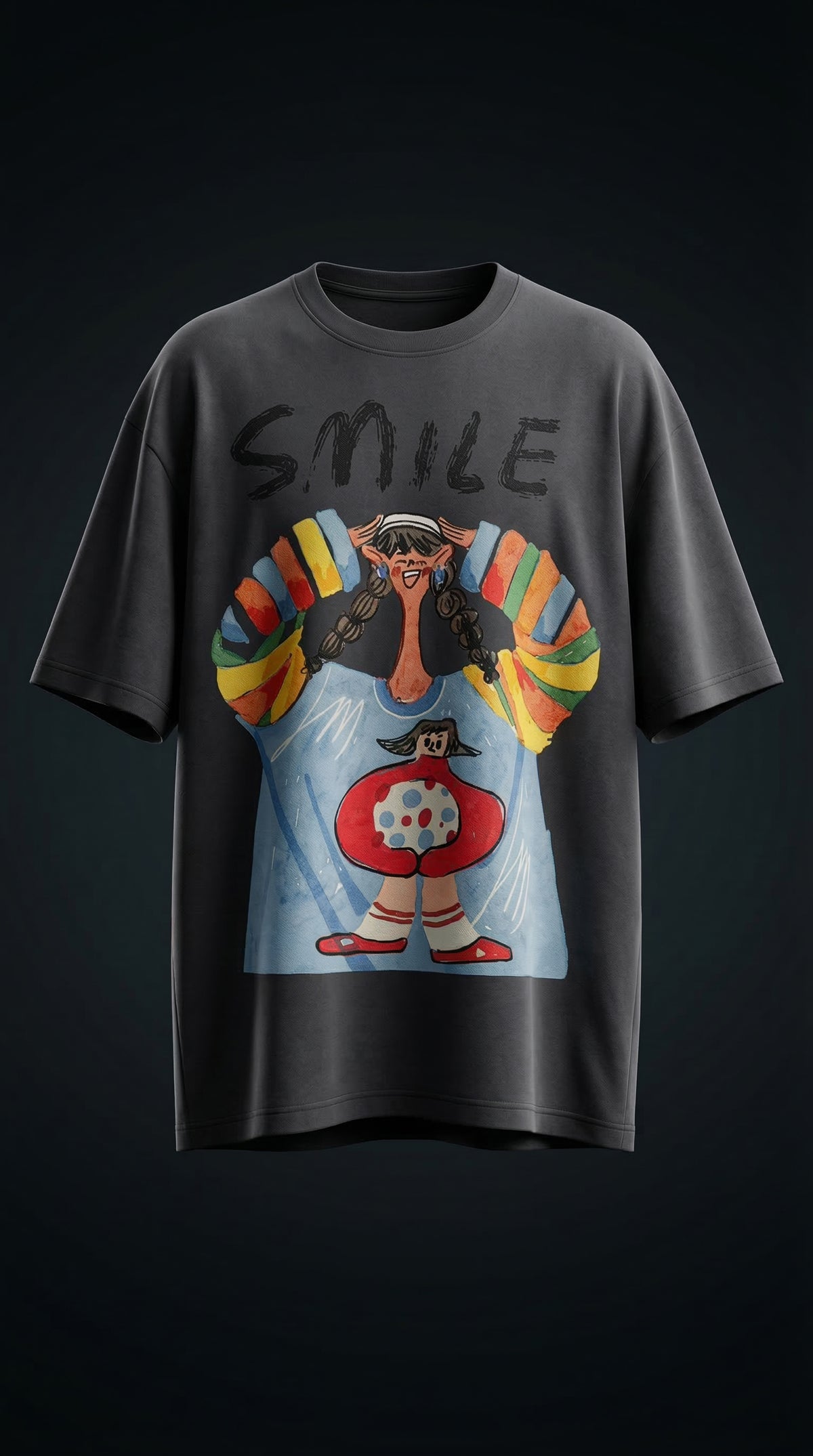Smile For No Reason Oversized Fit Tee — Drop Shoulder — view 3