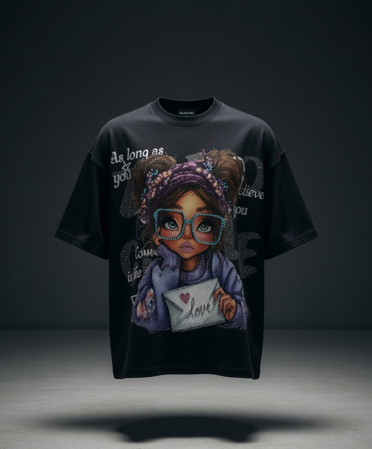 Nerd Print Oversized Tee — Combed Cotton Drop-Shoulder Fit — view 2