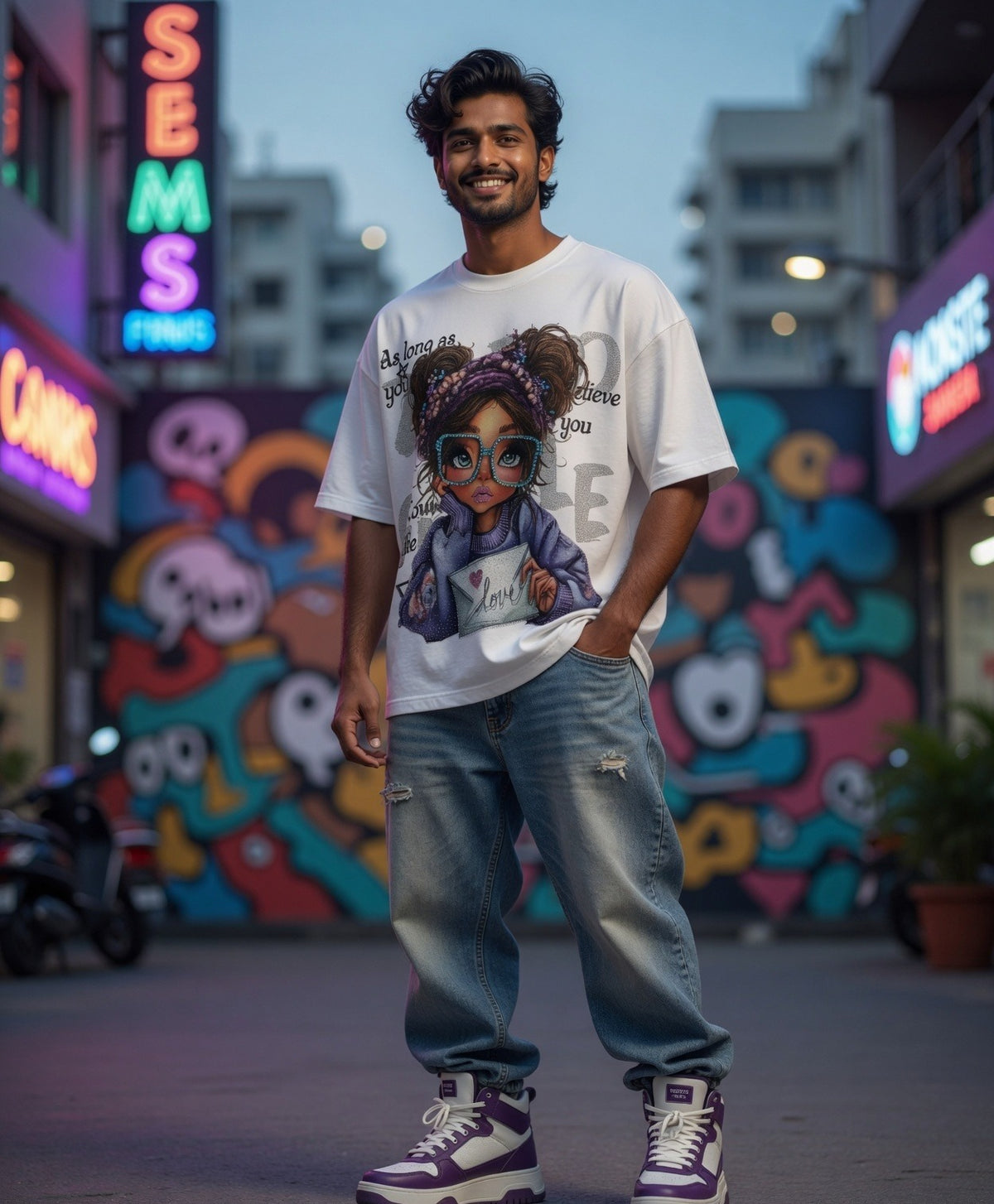 Nerd Print Oversized Tee — Combed Cotton Drop-Shoulder Fit — view 5