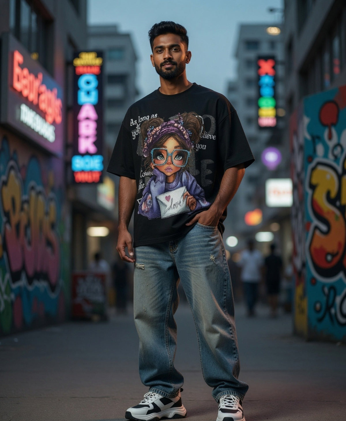 Nerd Print Oversized Tee — Combed Cotton Drop-Shoulder Fit — view 4