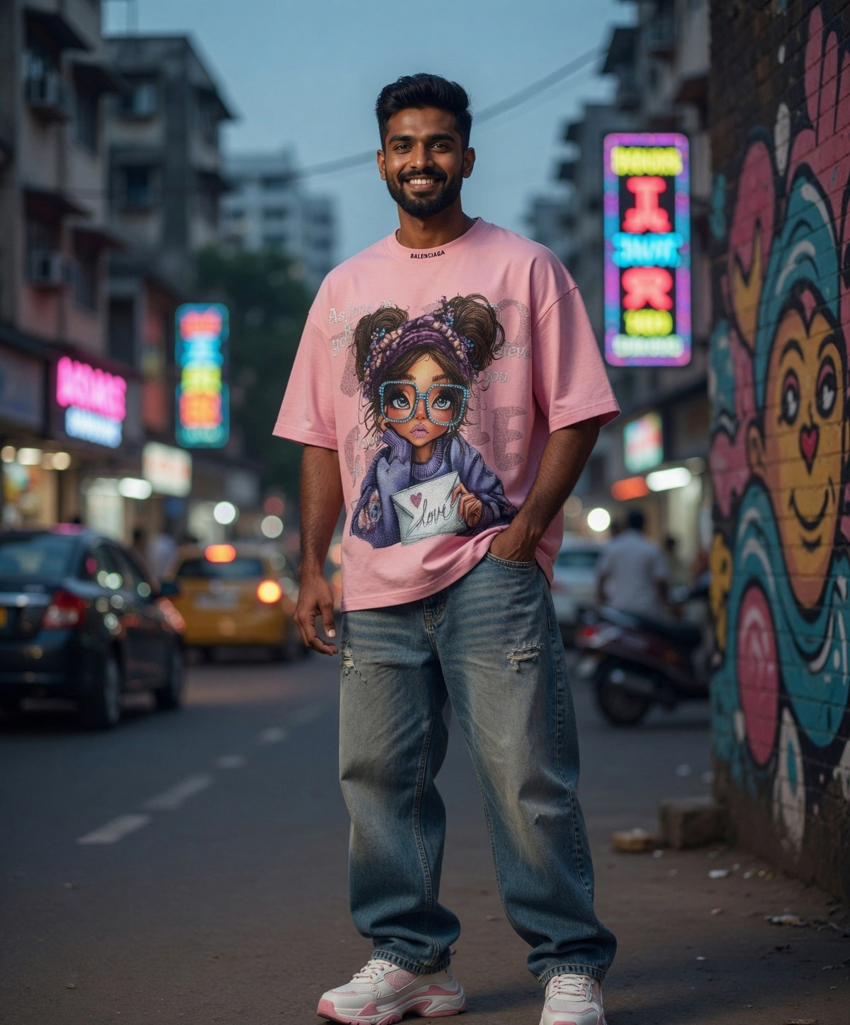 Nerd Print Oversized Tee — Combed Cotton Drop-Shoulder Fit — view 6
