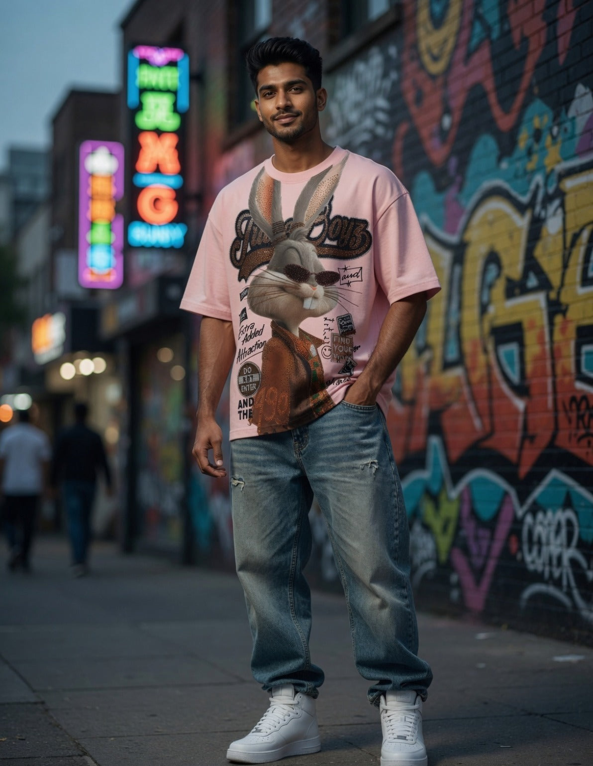 Rabbit Print Oversized Tee — Drop-Shoulder Premium Cotton — view 6