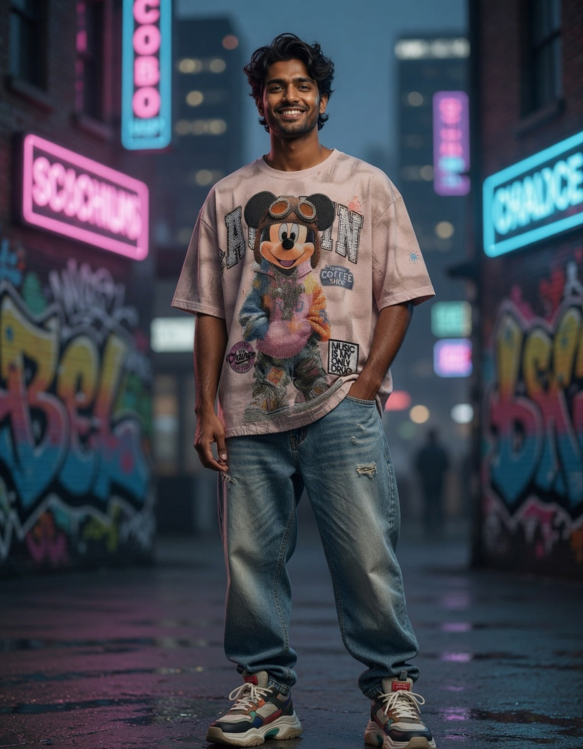 Pink White Fit Tee — Bio-Washed Comfort Cotton — view 3
