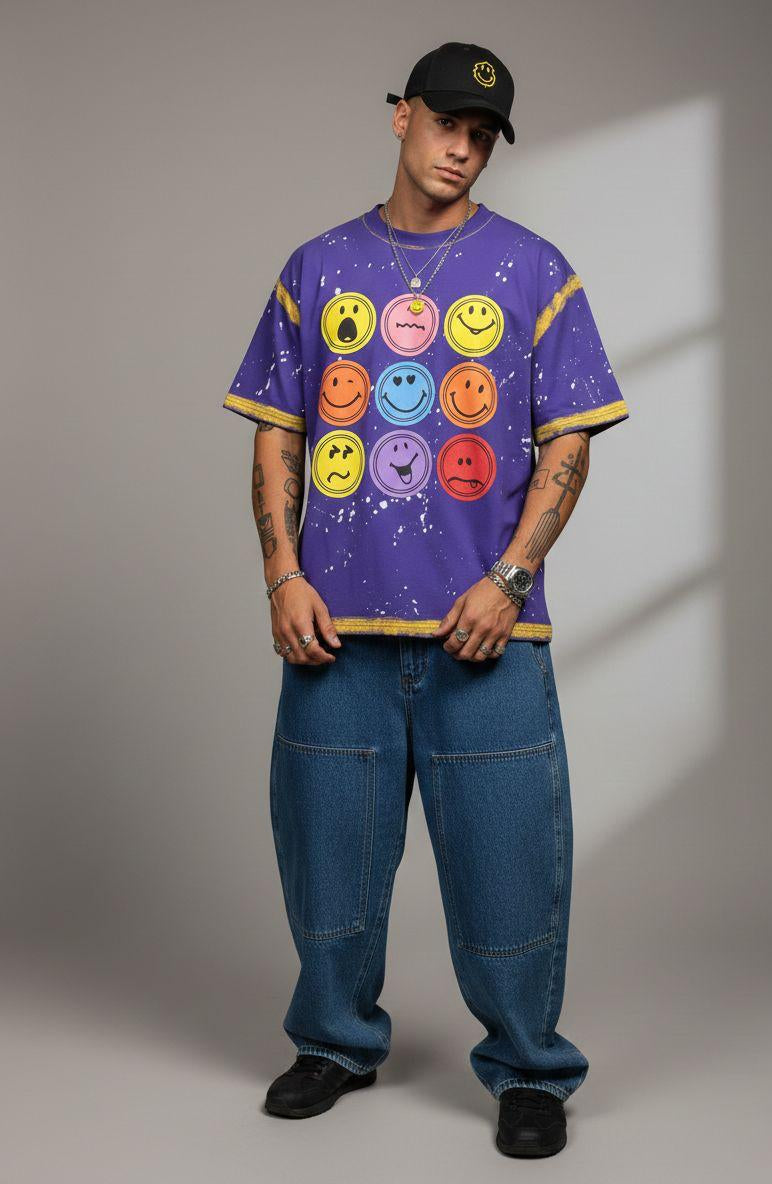 Smiley Face Oversized Tee — Purple Drop — view 2