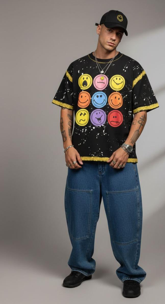 Smiley Face Oversized Tee — Black Premium Cotton — view 4