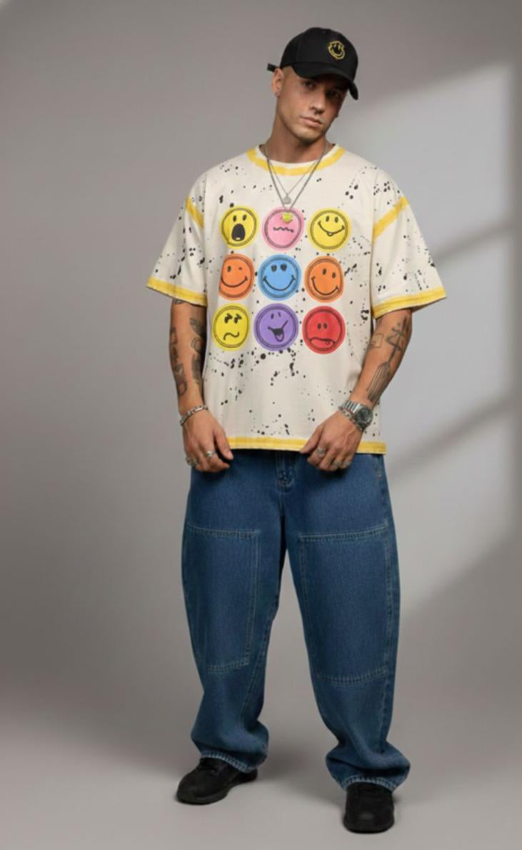Smiley Face Oversized Tee — Cream Premium Cotton — view 2