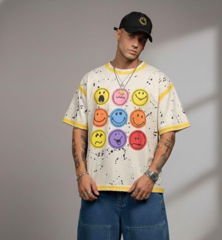 Smiley Face Oversized Tee — Cream Premium Cotton — view 3