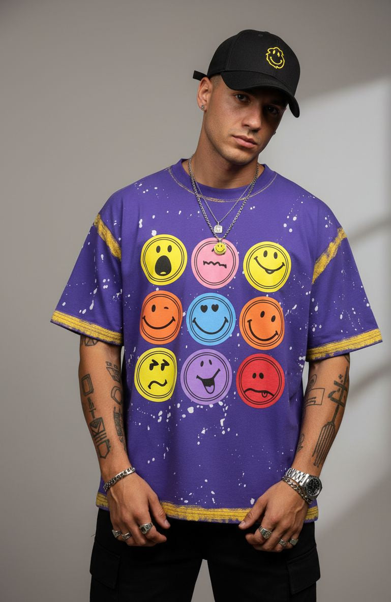 Smiley Face Oversized Tee — Purple Drop — view 4