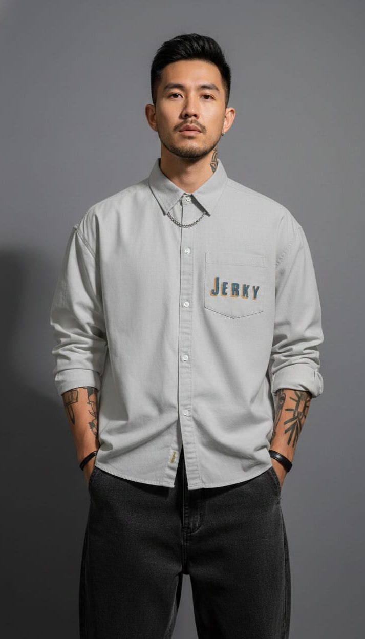 Shadow Back Graphic Shacket — Oversized Button-Up Fit — view 9