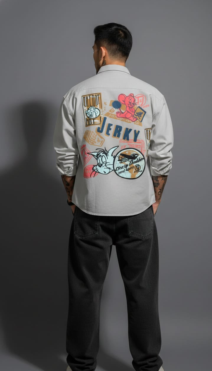 Shadow Back Graphic Shacket — Oversized Button-Up Fit — view 8