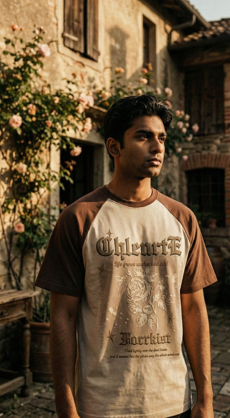 Beige Abstract Print Tee — Premium Cotton Fit — view 3