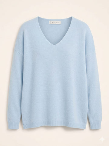 SANKI Blue V-Neck Crew-neck Top for Women