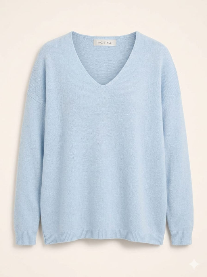 SANKI Blue V-Neck Crew-neck Top for Women
