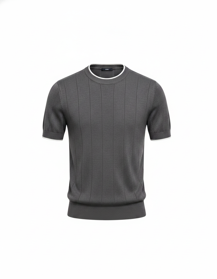 Tipped Rib Knit T-Shirt Oversized — Brown