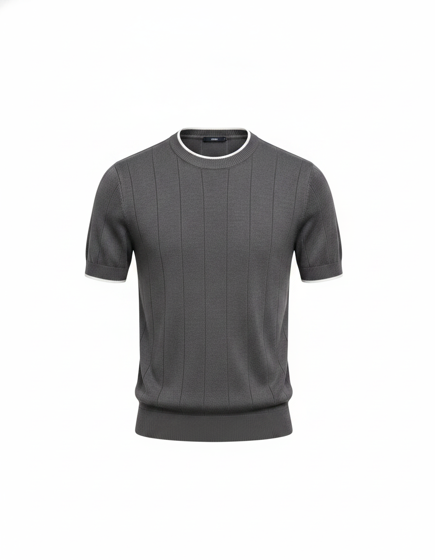 Tipped Rib Knit T-Shirt Oversized — Brown