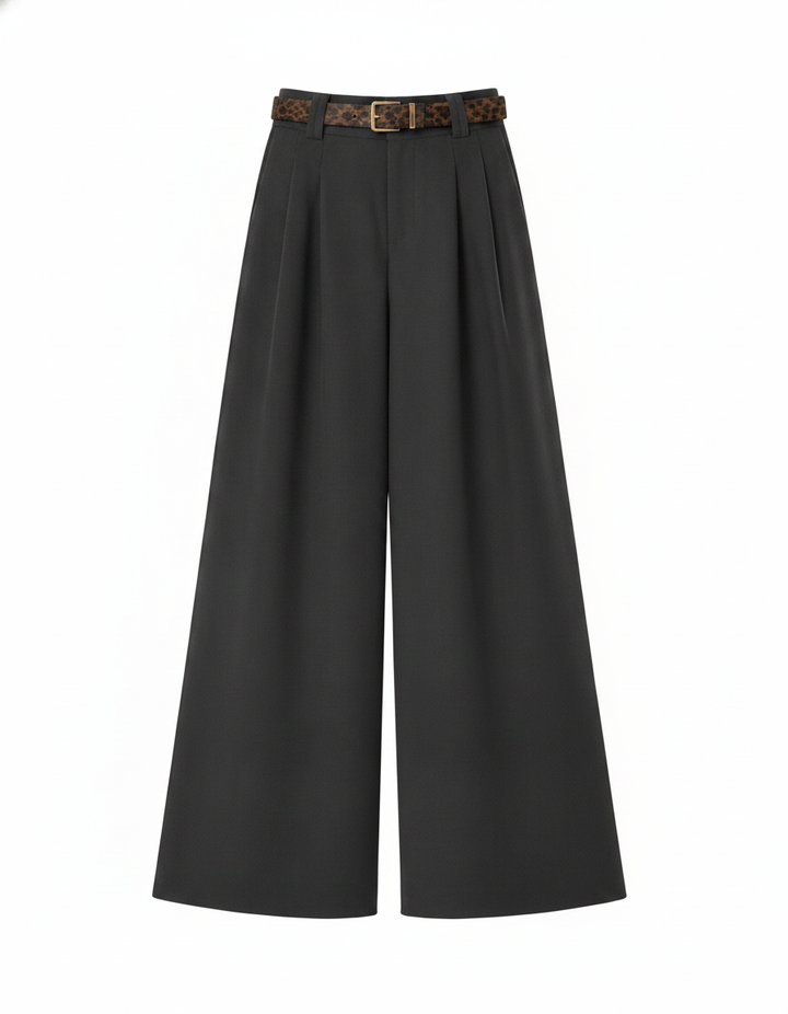 SANKI Women's Grey Baggy Fit Trousers with Belt