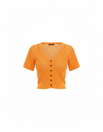 SANKI Orange Oversized Fit Button-front Knit With V-Neck Shirt for Women