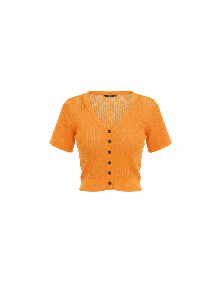 SANKI Orange Oversized Fit Button-front Knit With V-Neck Shirt for Women