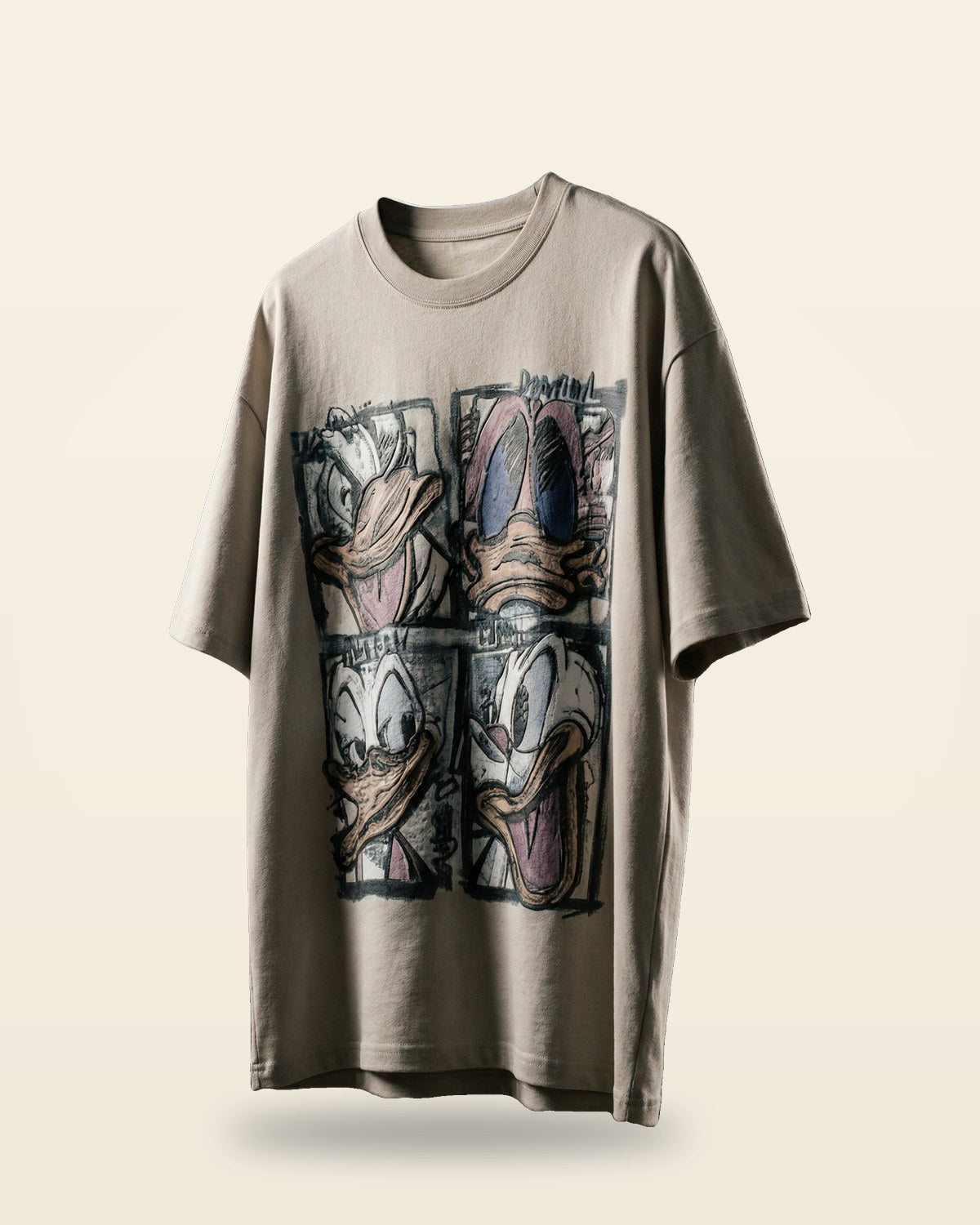 Abstract Cartoon Oversized Tee — Beige Premium Streetwear Fit