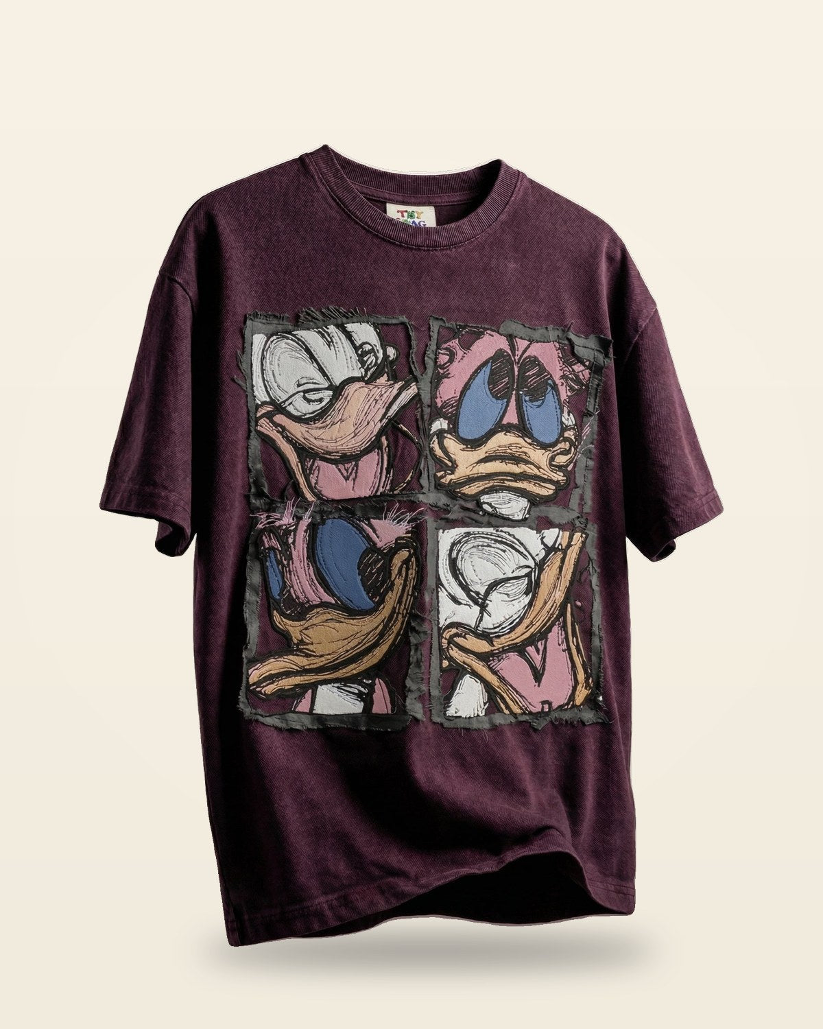 Abstract Cartoon Oversized Tee — Maroon