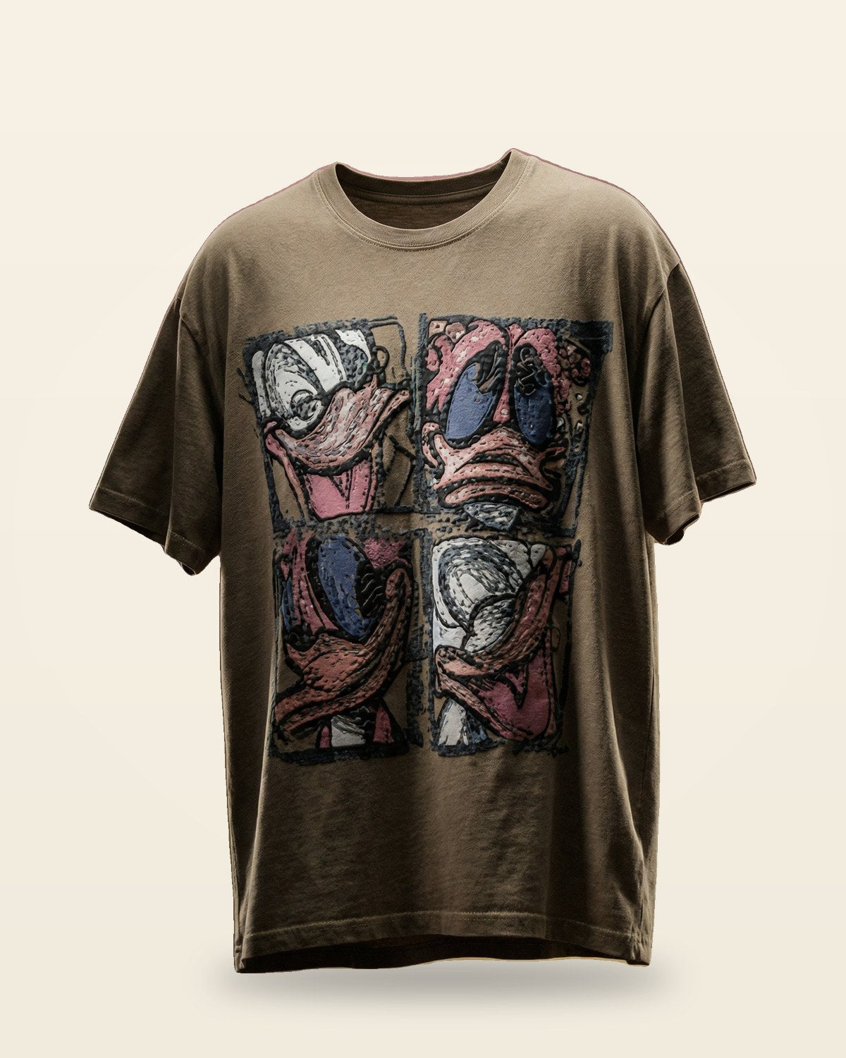 Abstract Cartoon Oversized Fit — Olive Premium Tee