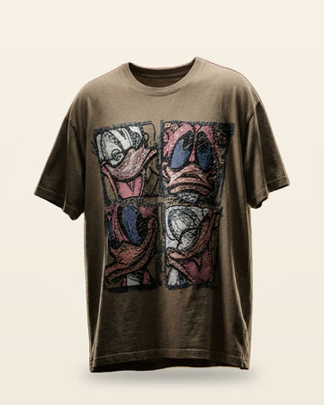 Abstract Cartoon Oversized Fit — Olive Premium Tee