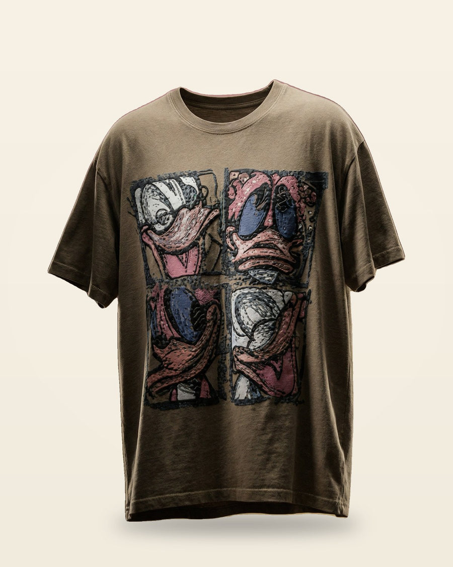 Abstract Cartoon Oversized Fit Premium Tee — Olive