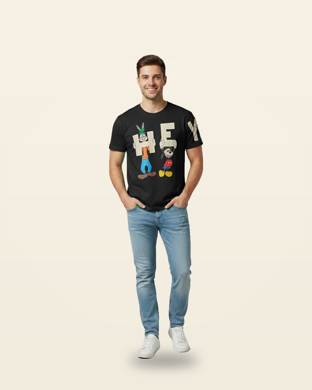 Animated Character Oversized Tee — Black Cotton Graphic